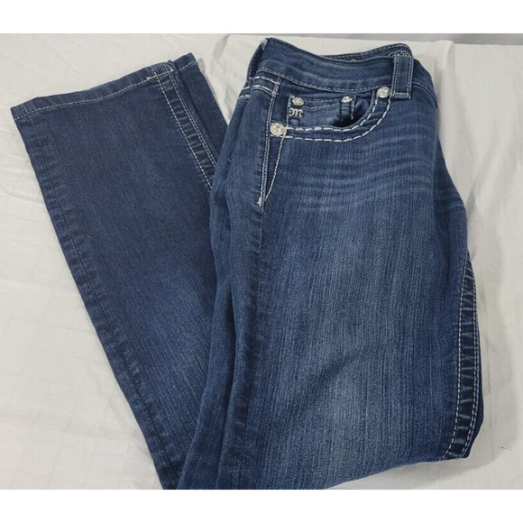 Miss Me Womens Size 26 Straight Leg Embellished Medium Wash 5 Pocket Jeans - Picture 1 of 10